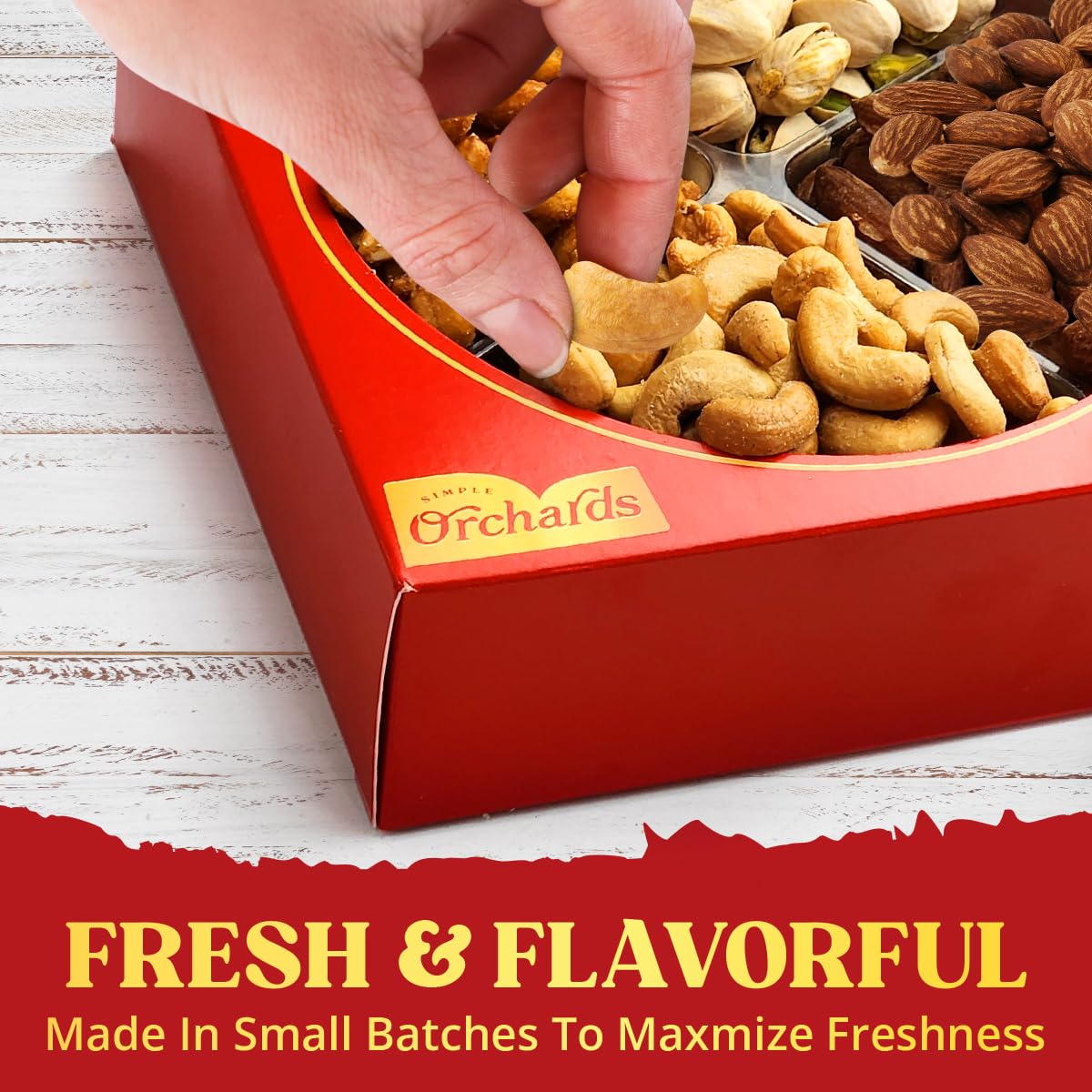 Simple Orchards Mothers Day Nuts Gift Basket four-section design enables curated tasting