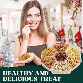 Simple Orchards seven-section nut platter organized for easy tasting