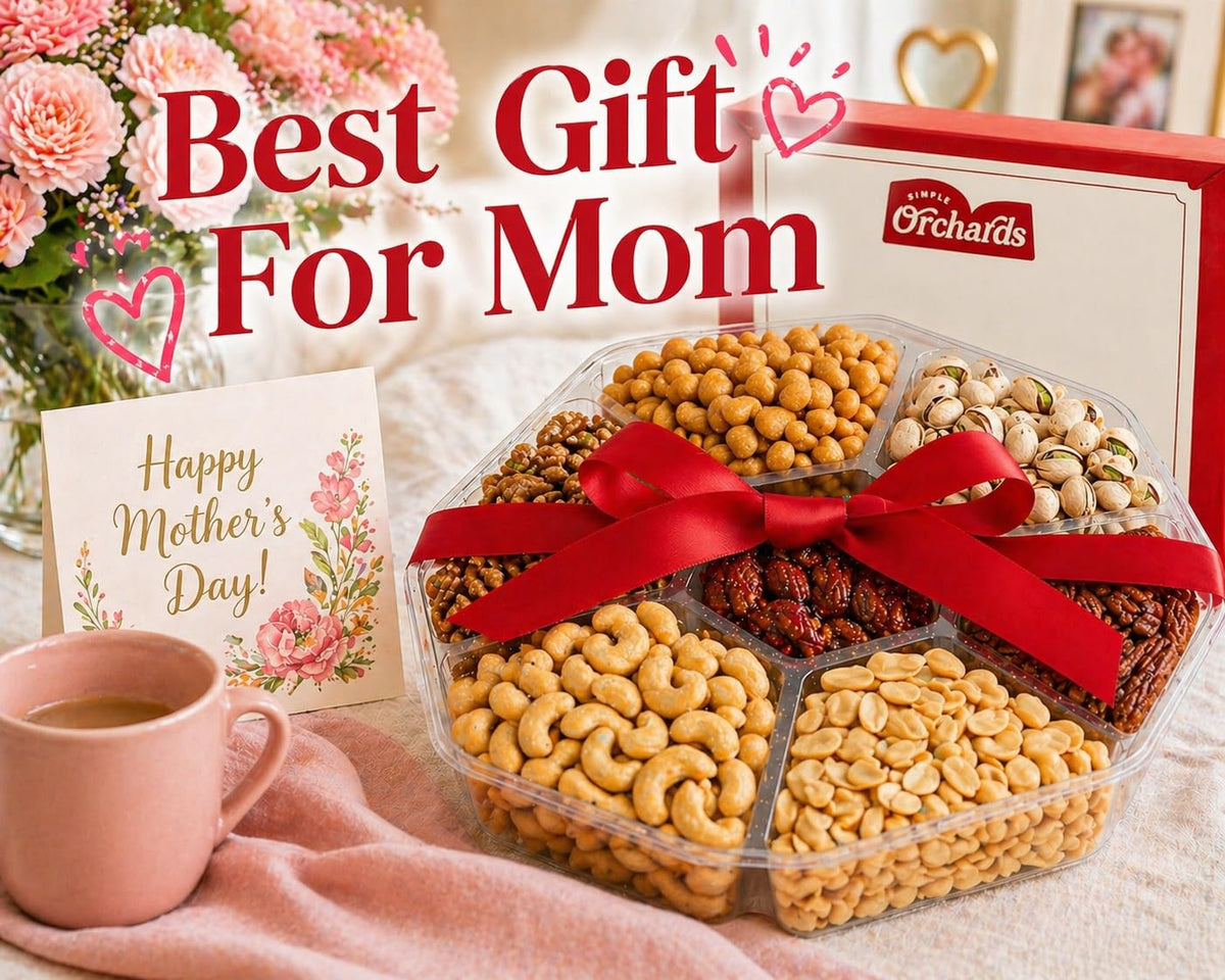 Simple Orchards seven-section platter detail highlighting diverse nut assortments
