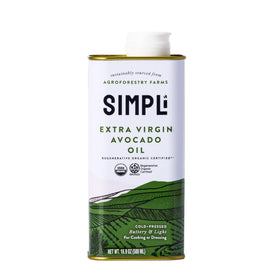 SIMPLi Avocado Oil bottle being poured, highlighting healthy monounsaturated fats.