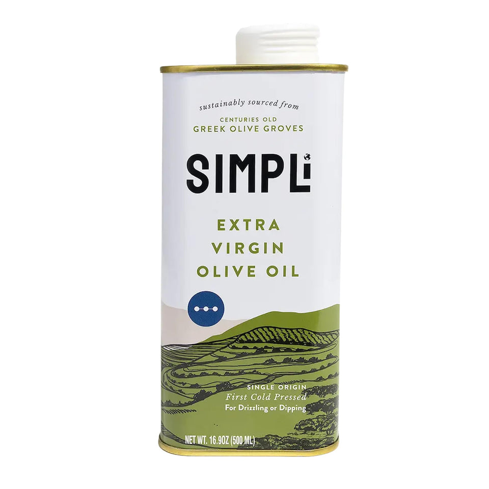 SIMPLi Greek olive oil bottle shows bright peppery flavor for dressings.
