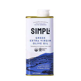 SIMPLI Greek EVOO in protective tin packaging preserving freshness and potency