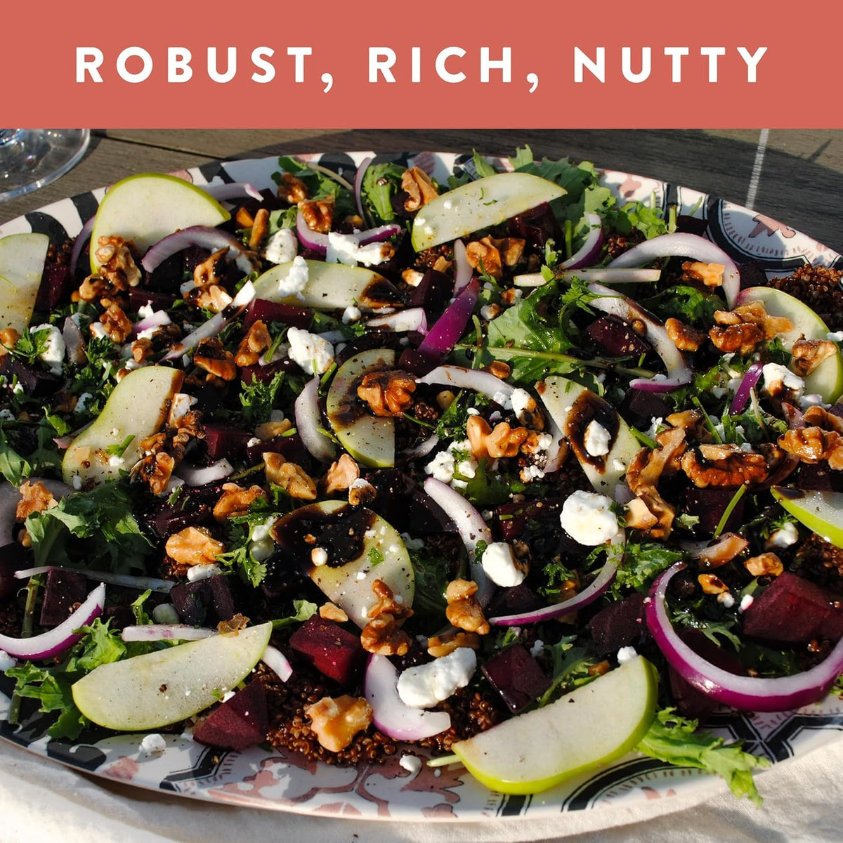 SIMPLi red quinoa in a salad with greens for fiber-rich meals.