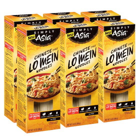 Simply Asia Lo Mein noodles packaging on shelf, a convenient pantry staple.