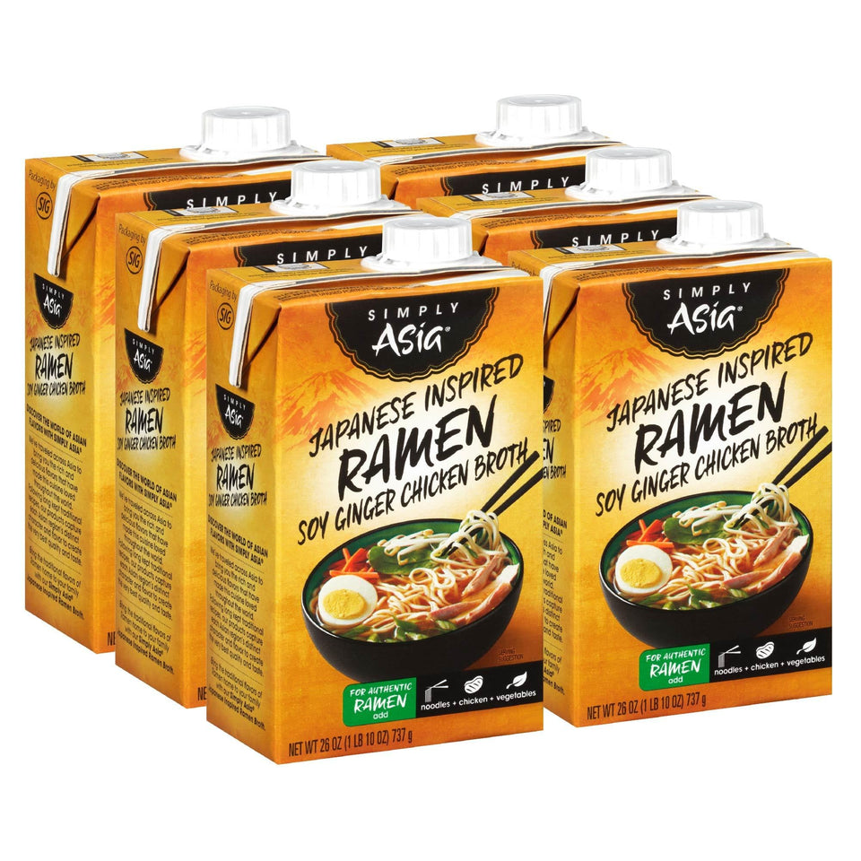 Simply Asia ramen broth poured with ginger aroma for depth
