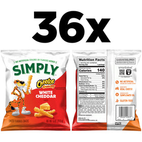 Close-up of Simply Cheetos Crunchy White Cheddar bag showing bold flavor
