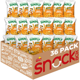 Simply Cheetos White Cheddar puffs in a bag for convenient snacking.