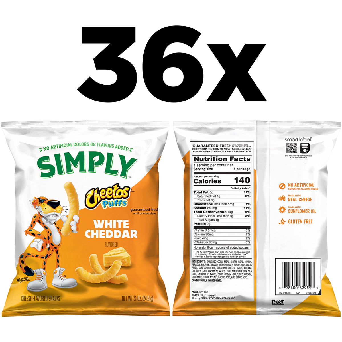 Closeup of Simply Cheetos White Cheddar puffs showing real cheese flavor.