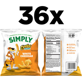 Closeup of Simply Cheetos White Cheddar puffs showing real cheese flavor.