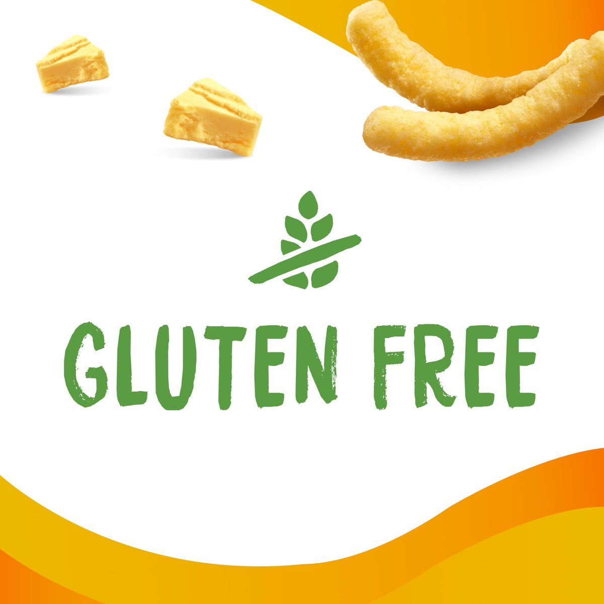 Gluten-free Simply Cheetos White Cheddar puffs in a clear package.
