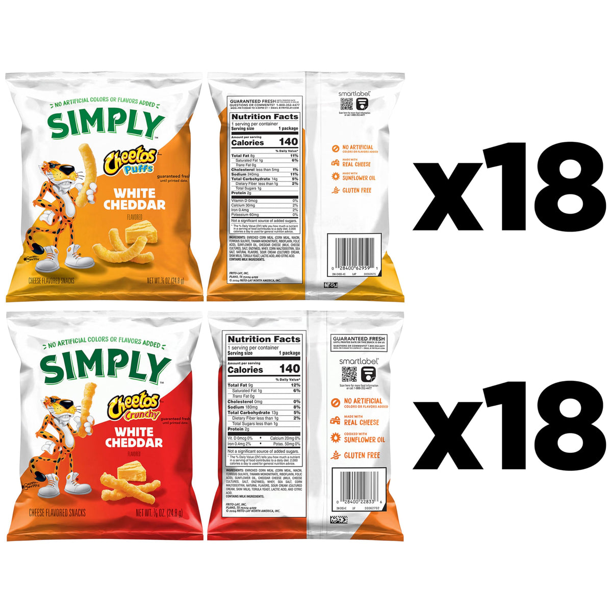Simply Cheetos White Cheddar Puffs and Crunchy Pack with bold cheddar flavor for movie night.