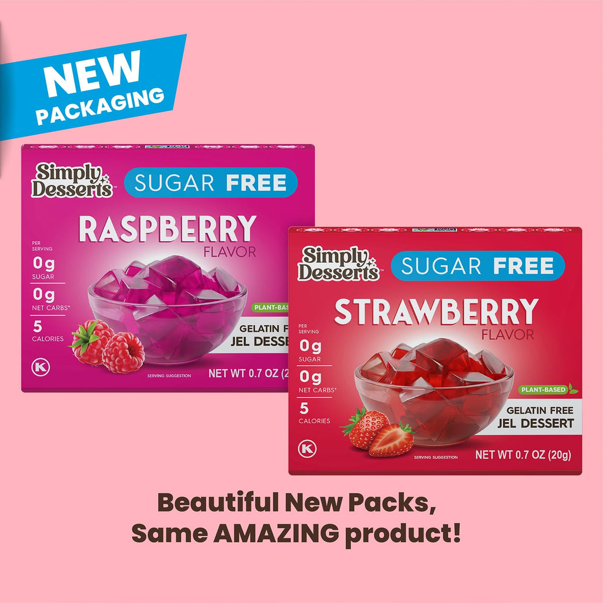 Simply Delish allergen-free packshot communicates safe, versatile dessert for many diets.