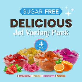 Simply Delish Jel Orange packaging promotes gluten-free, dairy-free dessert option.