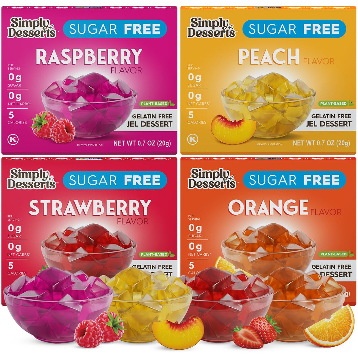 Simply Delish Jel Raspberry packaging highlights gluten-free, keto-friendly dessert option.