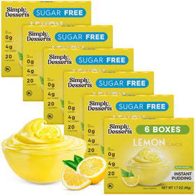 Simply Delish Lemon Pudding 6-pack front view, gluten-free dessert option