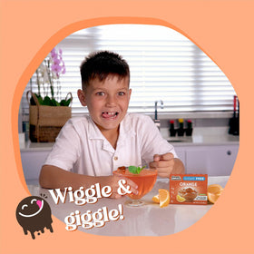 Simply Delish Orange Jel label highlights gluten-free ingredients and preparations.