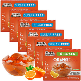 Simply Delish Orange Jel package on a kitchen counter, ready for a guilt-free treat.