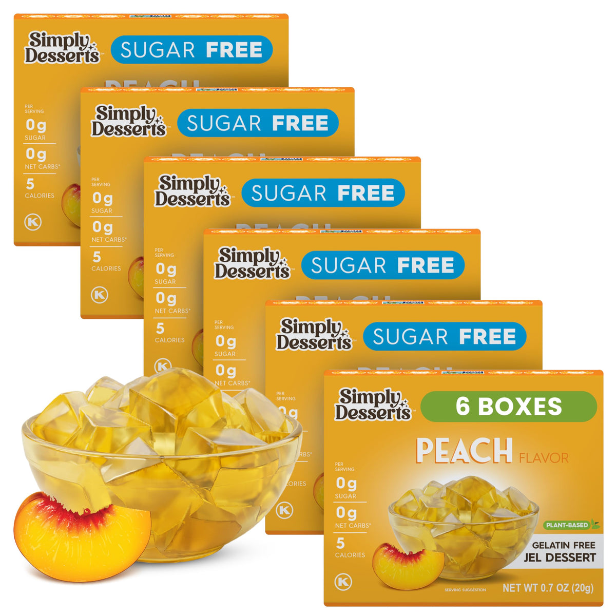 Simply Delish Peach Jel packaging ready for a sugar-free dessert