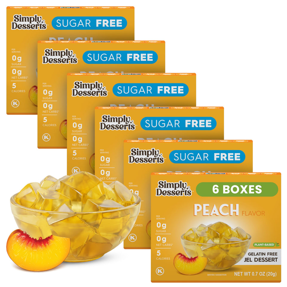 Simply Delish Peach Jel packaging ready for a sugar-free dessert