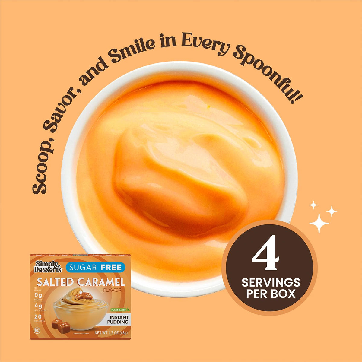 Ready-to-serve Simply Delish Pudding on a plate after a meal.
