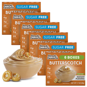 Simply Delish Butterscotch pudding pack with six cups for quick desserts