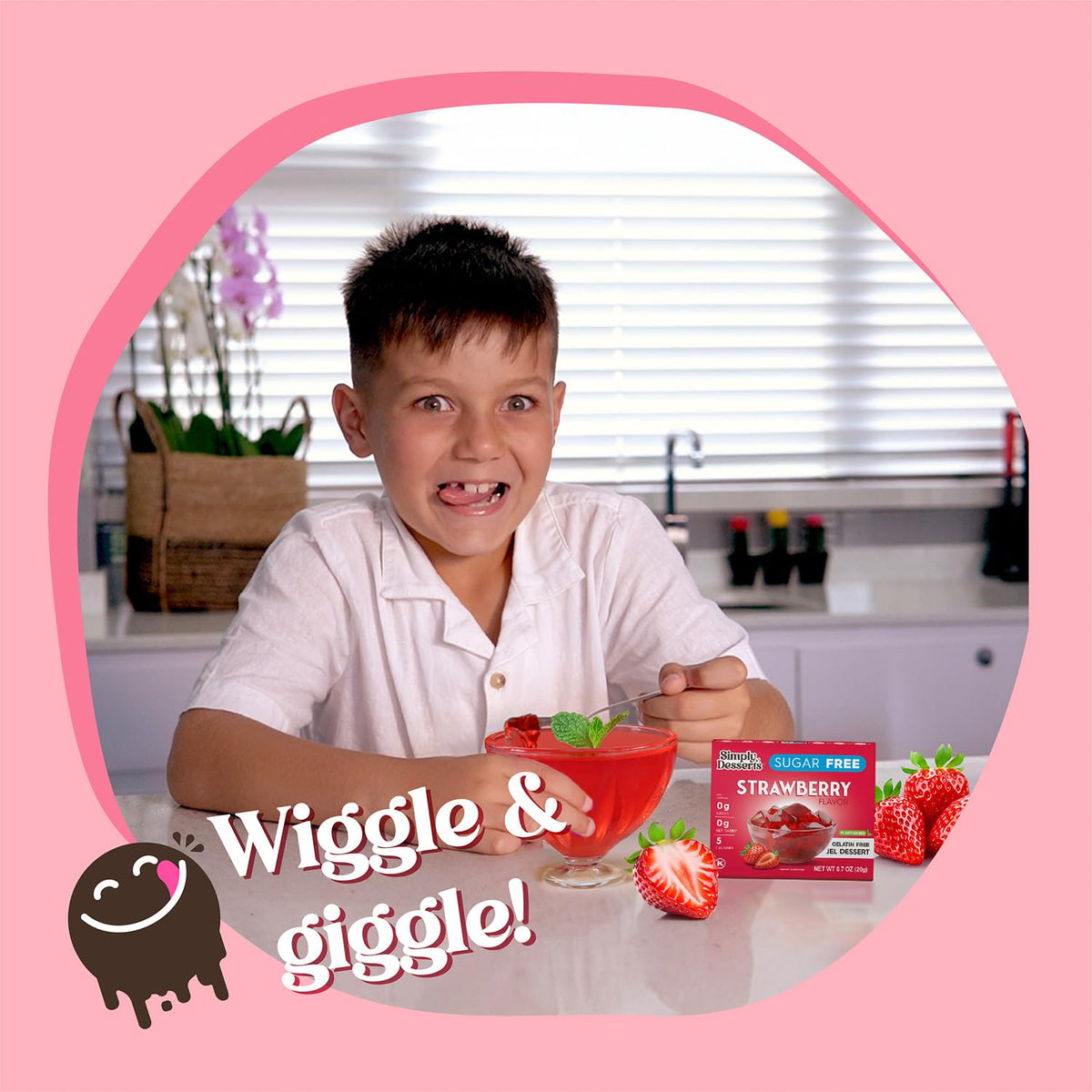 Simply Delish Jel kosher logo marks certified kosher dessert.