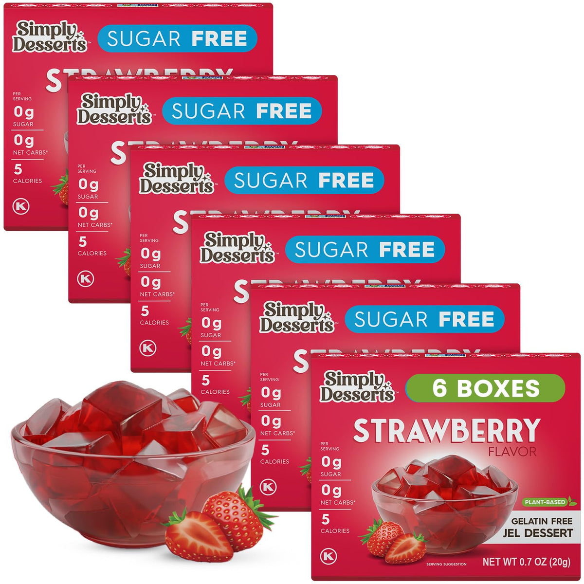 Simply Delish Strawberry Jel pack with six convenient gluten-free dessert cups.