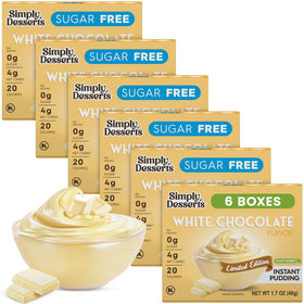 Simply Delish sugar-free white chocolate pudding pack ready to mix for dessert