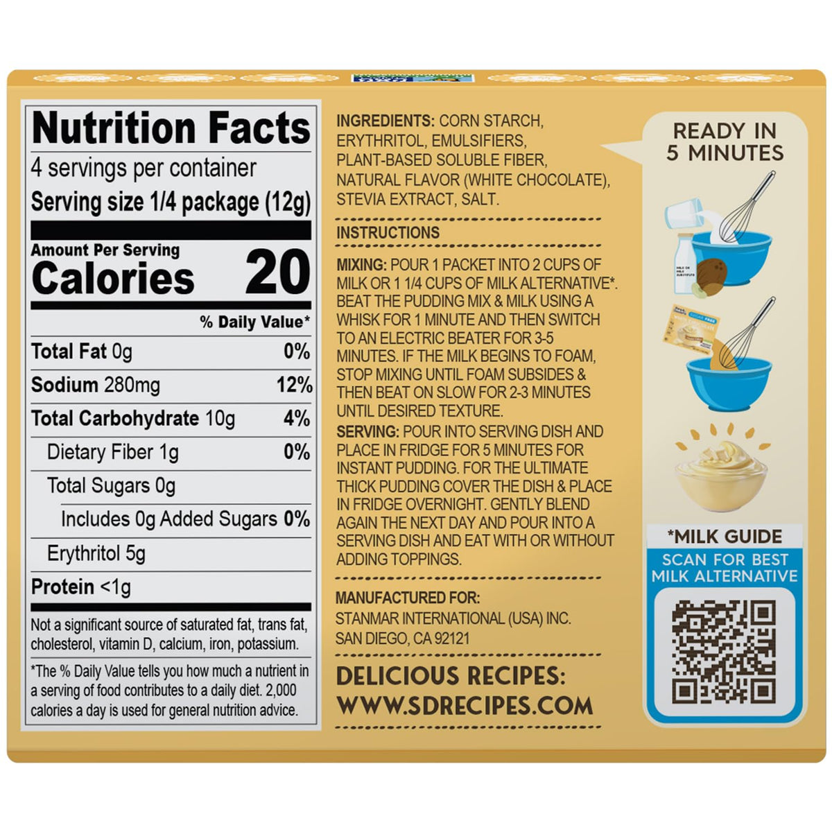 Simply Delish white chocolate pudding mix in milk for a light treat