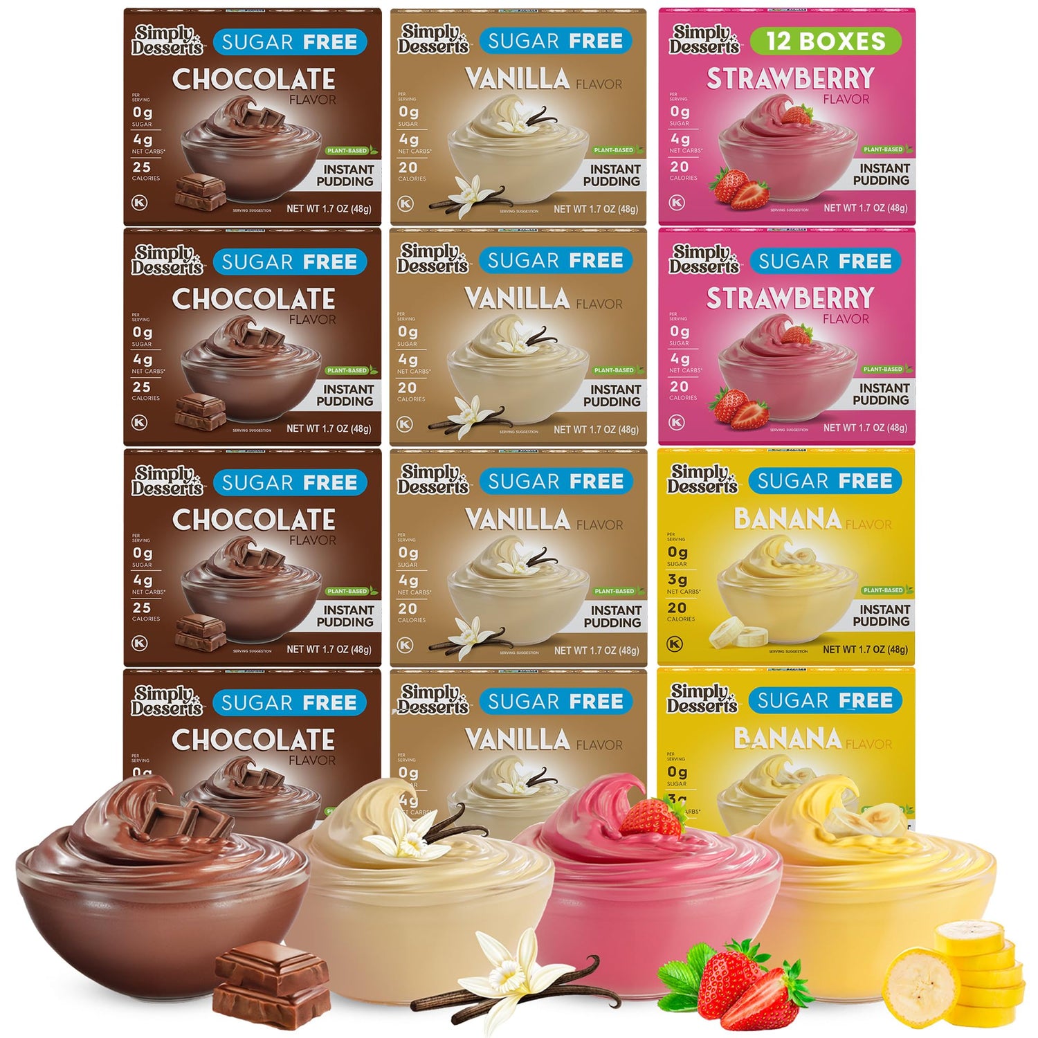 Simply Desserts vanilla pudding cup on a plate, sugar-free and gluten-free dessert option