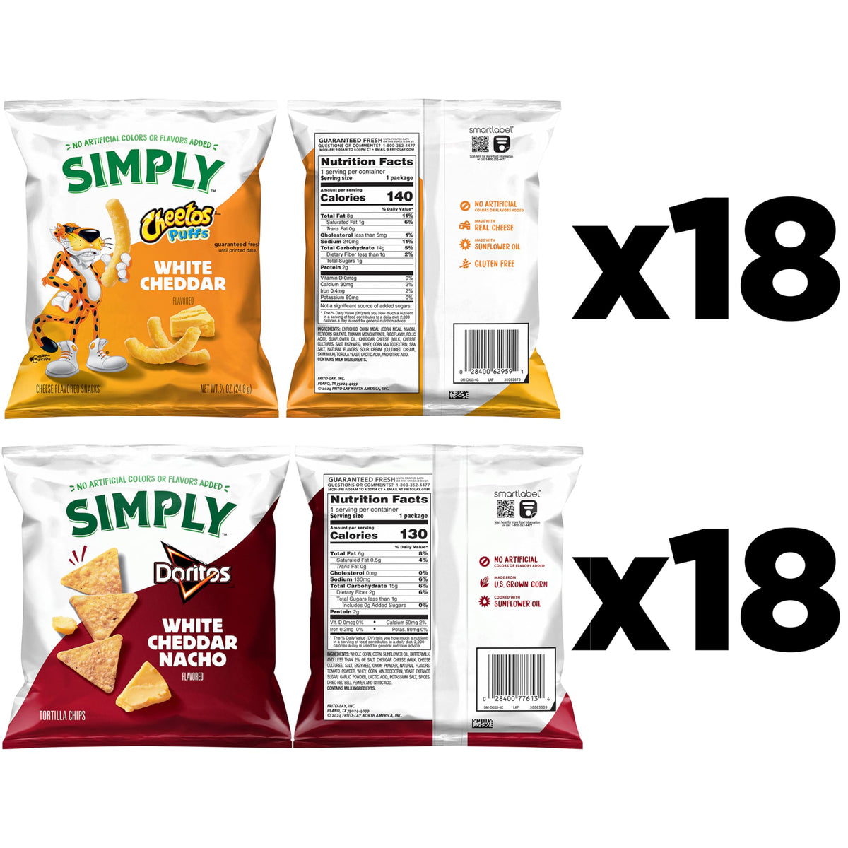 Simply Doritos White Cheddar Nacho bag side view, bold flavor vibe
