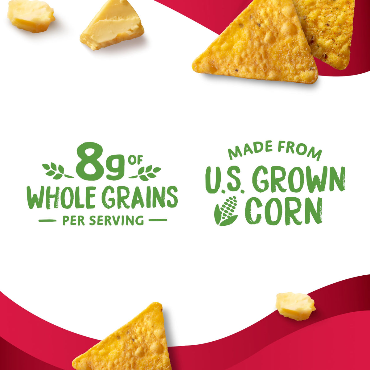 Close-up of White Cheddar Nacho chips showing bold cheese flavor.