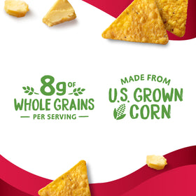 Close-up of White Cheddar Nacho chips showing bold cheese flavor.