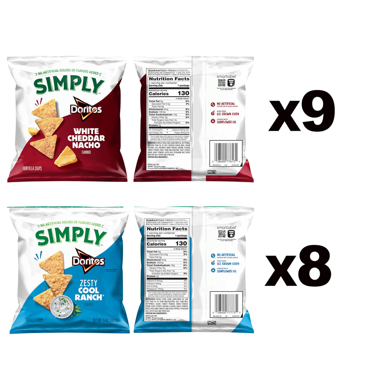 Simply Doritos Zesty Ranch bags for quick savory snacking moments.
