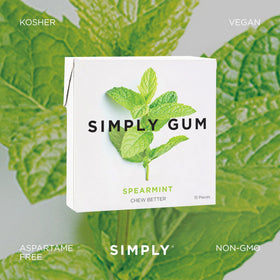Simply Gum spearmint chew showing texture and smooth bite.
