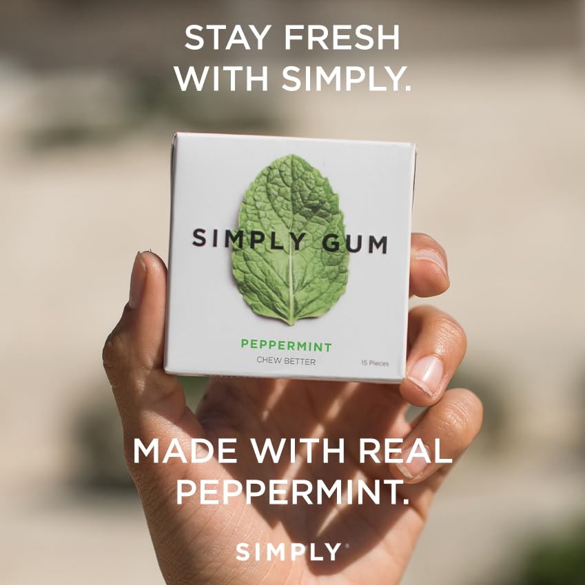 SIMPLY Gum aspartame-free label confirms absence of artificial sweeteners.
