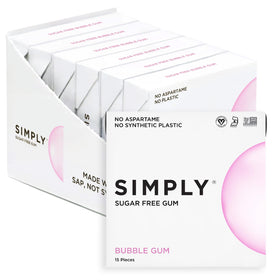 Simply Gum bubblegum pack six for on-the-go fresh breath and mess-free chewing