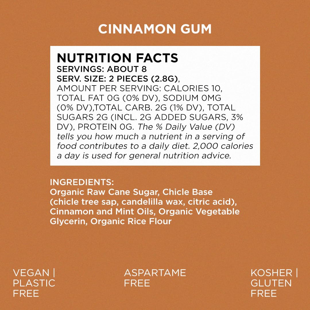 Close-up of eco-friendly packaging for Simply Gum Cinnamon.