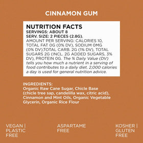 Close-up of eco-friendly packaging for Simply Gum Cinnamon.