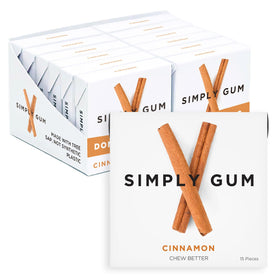 Simply Gum Cinnamon front pack shot highlighting plastic-free, natural flavor