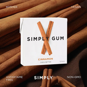 Simply Gum Cinnamon on-the-go; slim pack fits in pocket for travel.