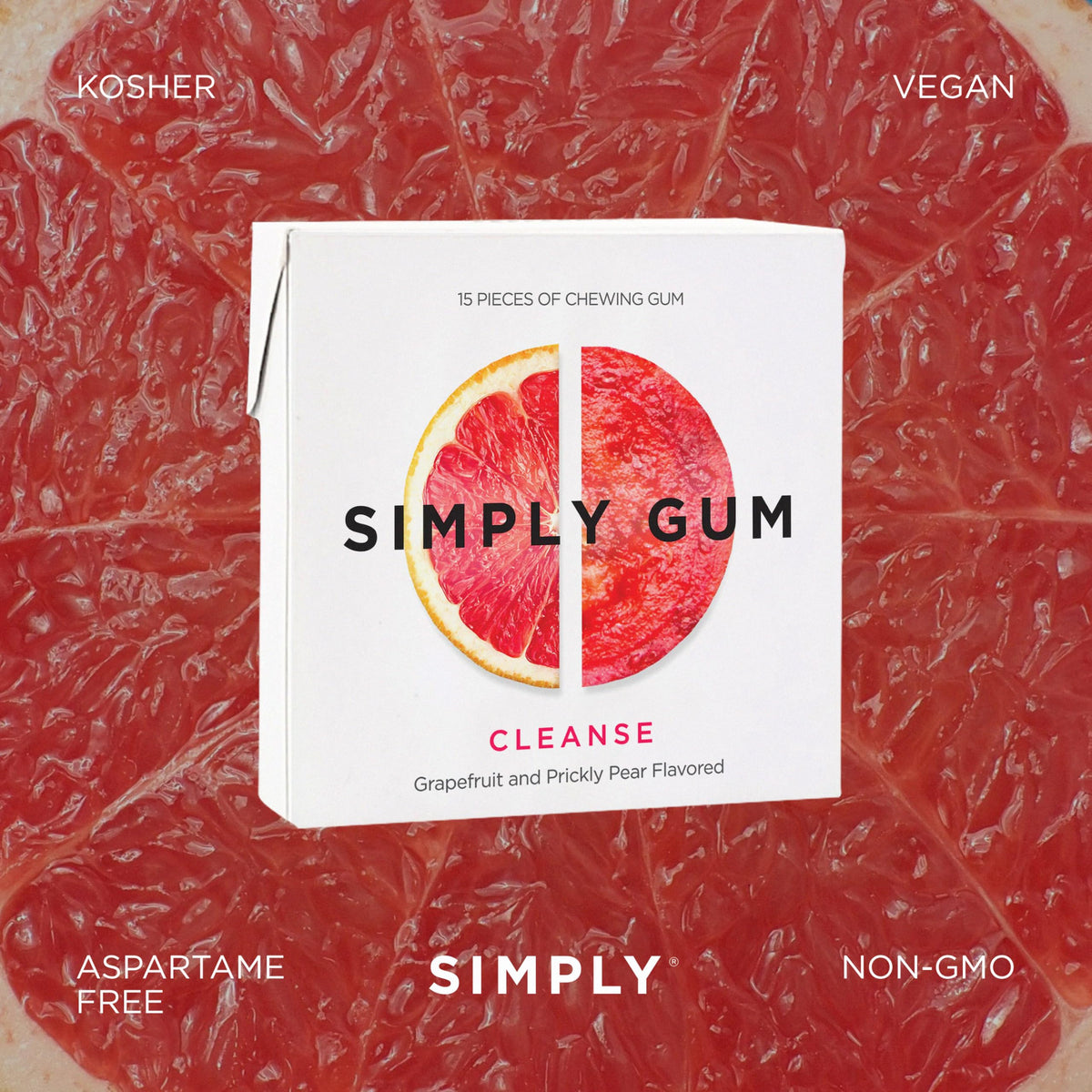 Simply Gum Cleanse Grapefruit Prickly Pear flavor accents the gum piece