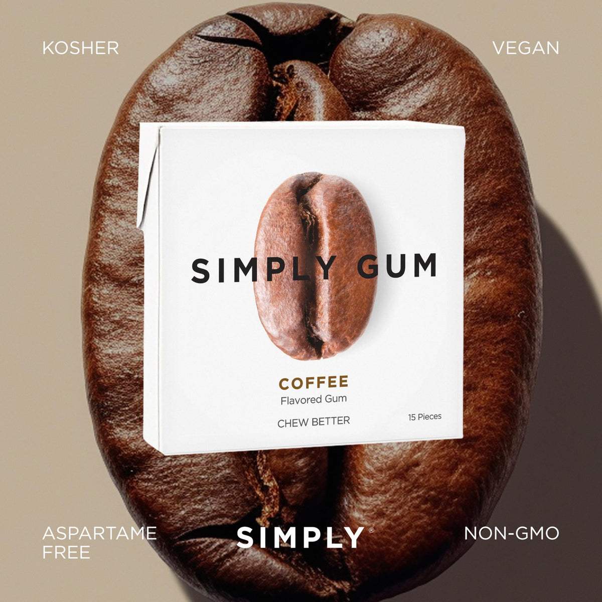 SIMPLY Gum Coffee natural ingredients emphasize a clean chewing experience.