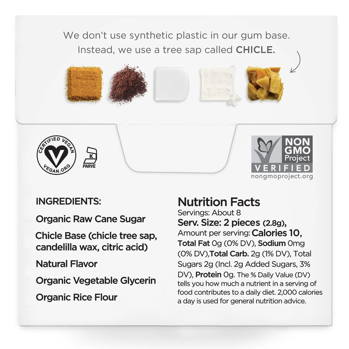 SIMPLY Gum Coffee open pack ready to chew with plant-based ingredients.