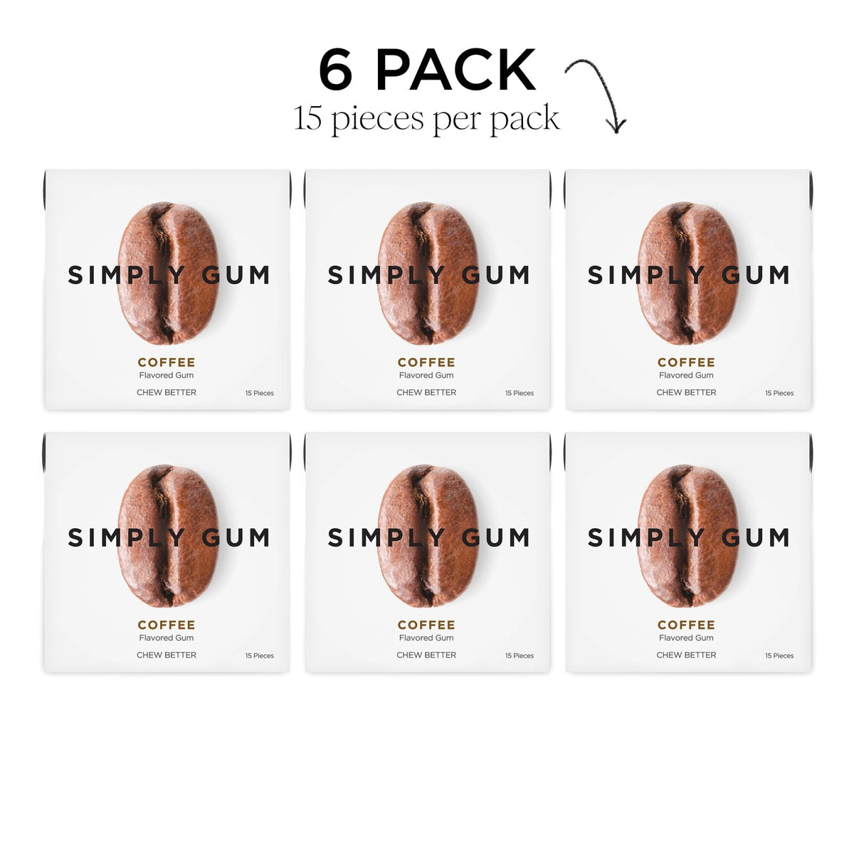 Eco-friendly packaging emphasizes recyclable, plastic-free design for SIMPLY Coffee gum.