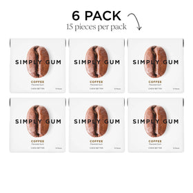 Eco-friendly packaging emphasizes recyclable, plastic-free design for SIMPLY Coffee gum.