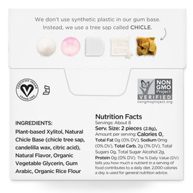 Simply Gum dental gum closeup highlights xylitol for dental-friendly sugar-free chewing