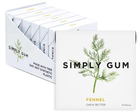 SIMPLY Gum fennel pack front shows convenient six-pack for on-the-go fresh breath