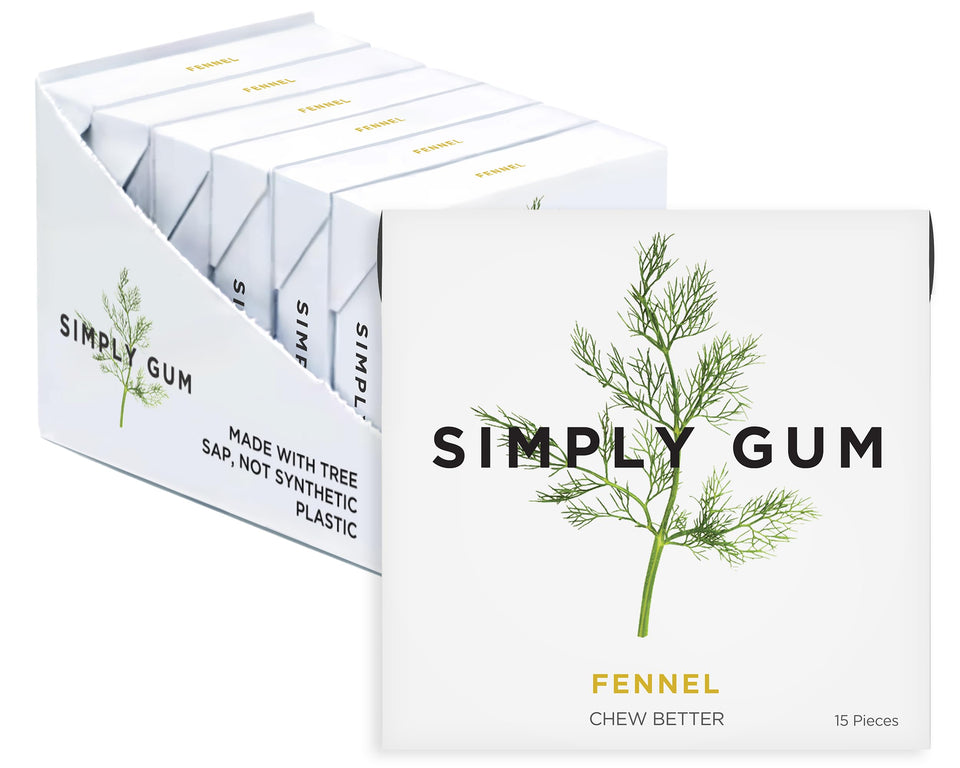 SIMPLY Gum fennel pack front shows convenient six-pack for on-the-go fresh breath