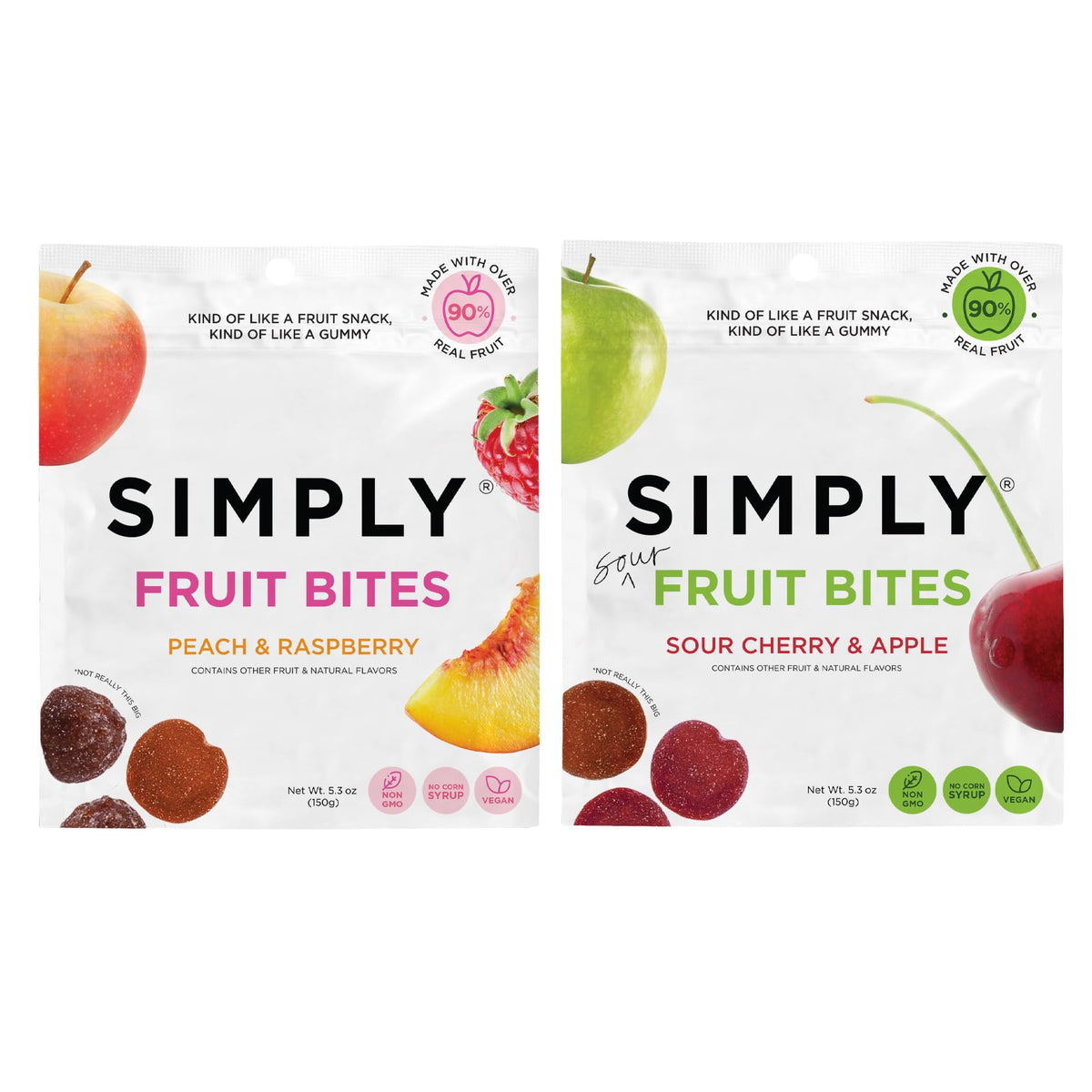 Simply Gum Fruit Bites bundle packaging highlights a clean, real-fruit snack ideal for on-the-go